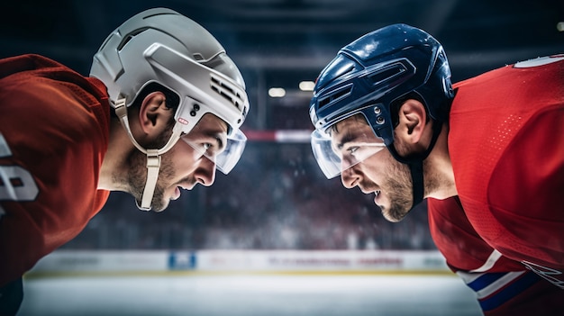 Gratis foto uitzicht op ijshockeyspelers die tegenover elkaar staan.