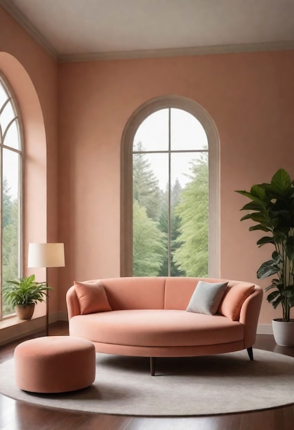 Uitzicht op interieurontwerpruimte met kleur van het jaar meubels en decoraties
