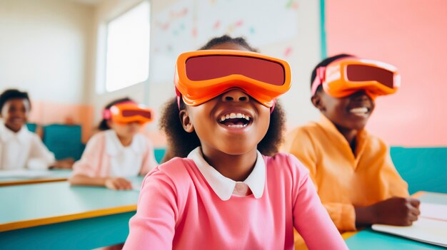 Uitzicht op jonge studenten met een VR-bril