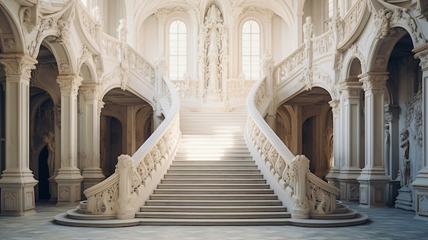 Uitzicht op kasteelinterieur met bogen