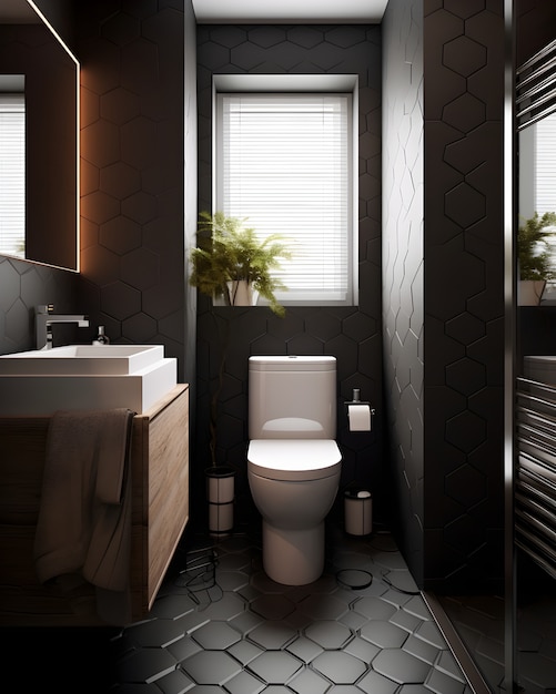 Uitzicht op kleine badkamer met moderne inrichting en meubilair