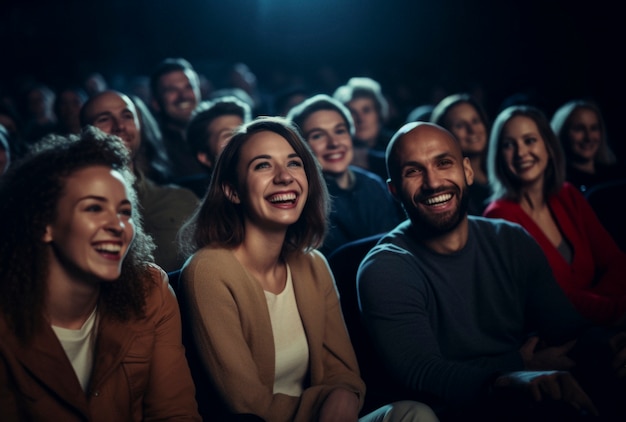 Uitzicht op mensen die lachen bij een stand-up comedy show