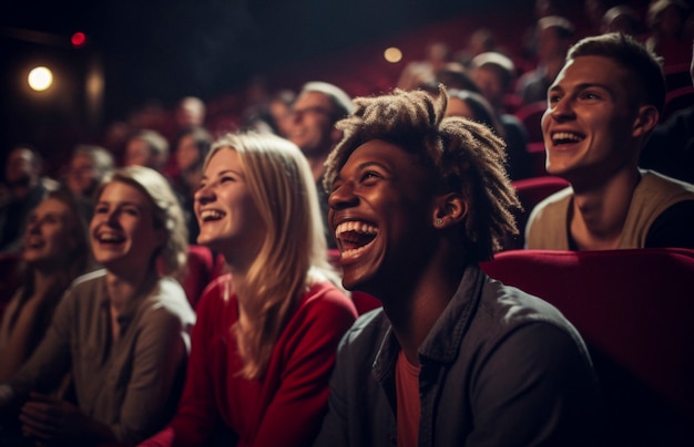 Uitzicht op mensen die lachen bij een stand-up comedy show