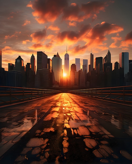 Uitzicht op New York City bij zonsondergang