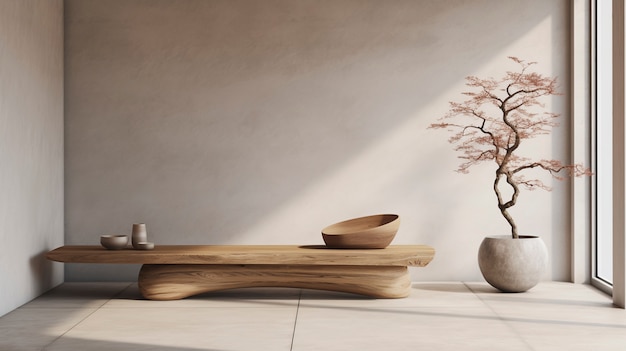 Uitzicht op noordelijk minimalisme en japanse wabi-sabi interieurontwerp