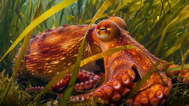 Uitzicht op octopus in zijn natuurlijke onderwaterhabitat