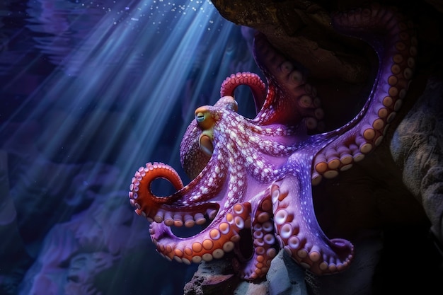 Uitzicht op octopus in zijn natuurlijke onderwaterhabitat