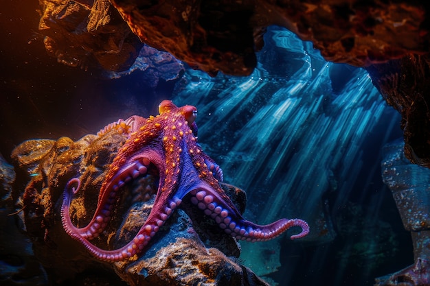 Uitzicht op octopus in zijn natuurlijke onderwaterhabitat