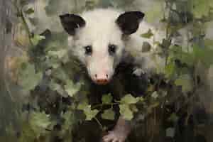 Gratis foto uitzicht op opossumdier met vegetatie in digitale kunststijl