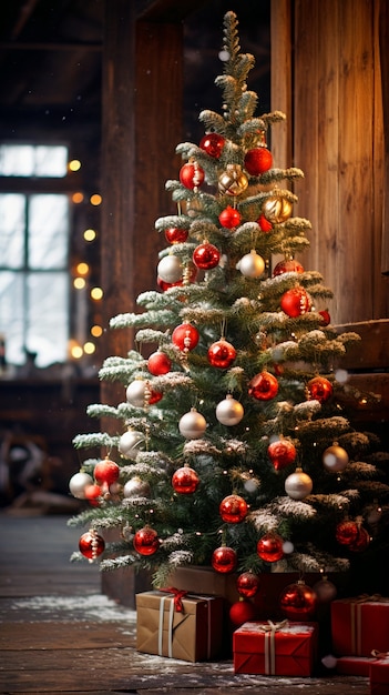 Uitzicht op prachtig versierde kerstboom