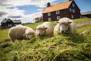 Gratis foto uitzicht op schapen die buiten in de natuur grazen