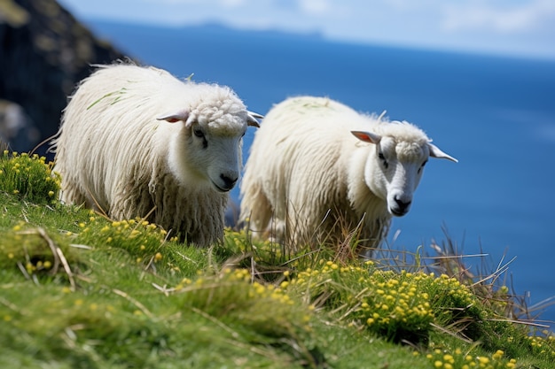 Gratis foto uitzicht op schapen die buiten in de natuur grazen