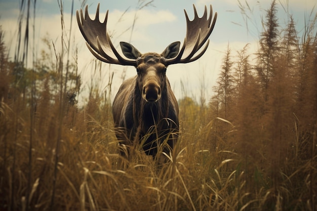 Uitzicht op wilde elanden in de natuur