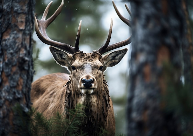 Uitzicht op wilde elanden met natuurlandschap