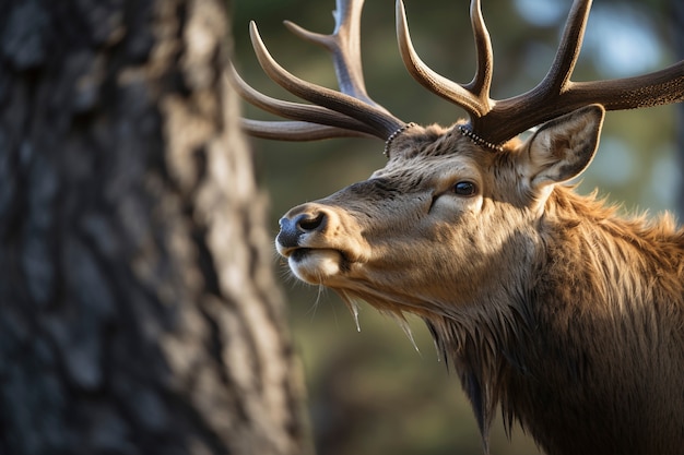 Uitzicht op wilde elanden met natuurlandschap