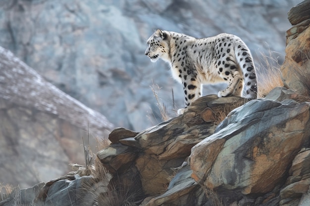 Uitzicht op wilde sneeuwluipaard in de natuur