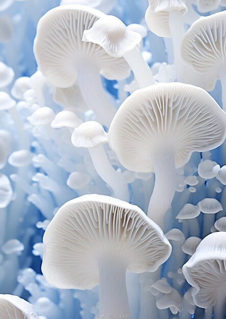 Uitzicht op witte en blauwe paddenstoelen