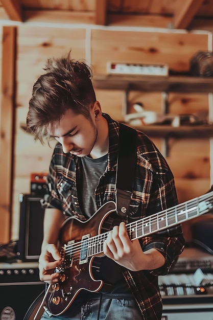 Gratis foto uitzicht van een man die een elektrische gitaar speelt