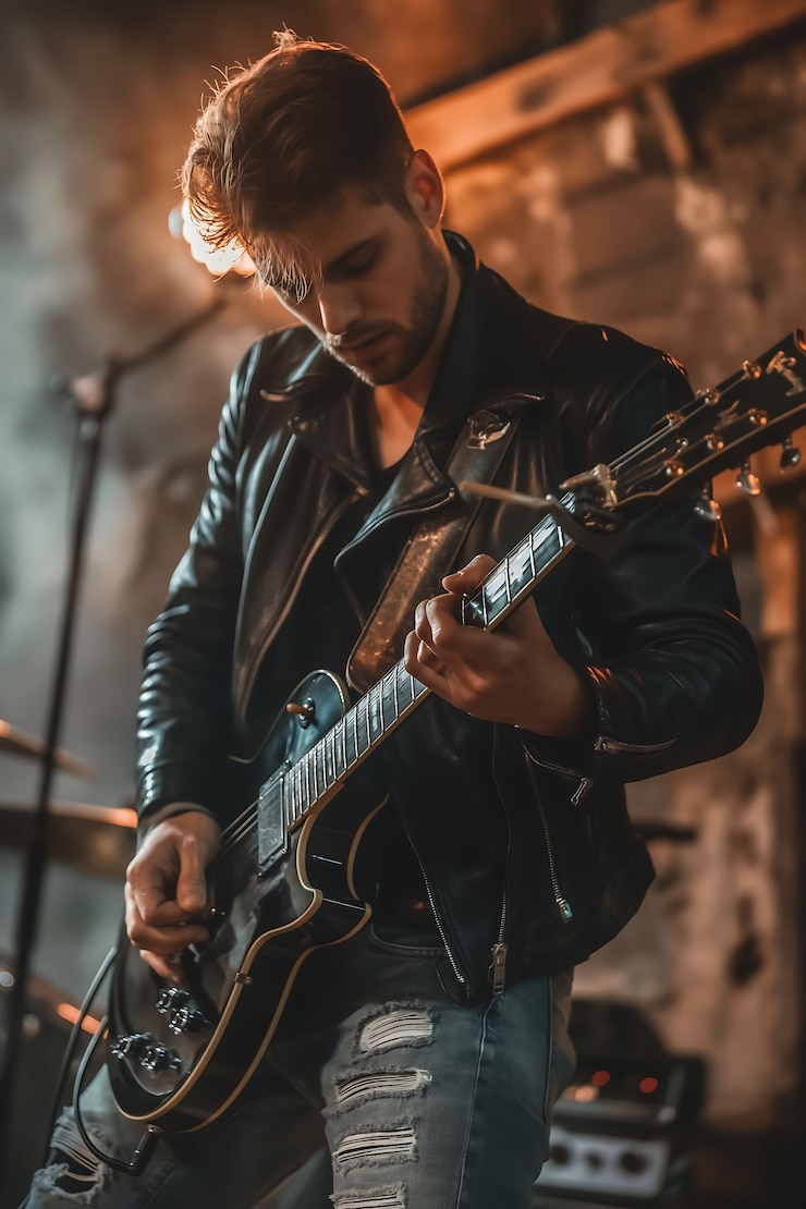 Gratis Foto uitzicht van een man die een elektrische gitaar speelt