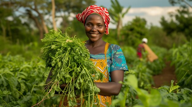 Uitzicht van vrouwen die in de agrarische sector werken om de Dag van de Arbeid voor vrouwen te vieren.