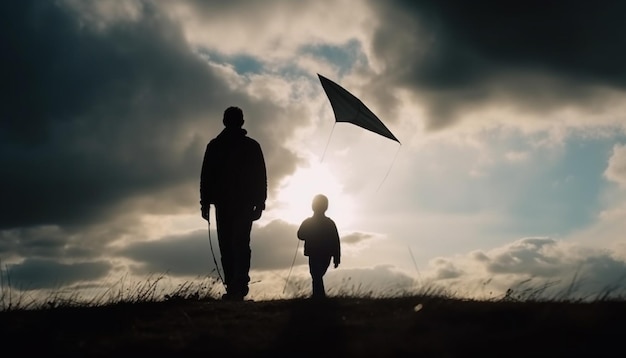 Vader en zoon staan in de natuur silhouet gegenereerd door AI