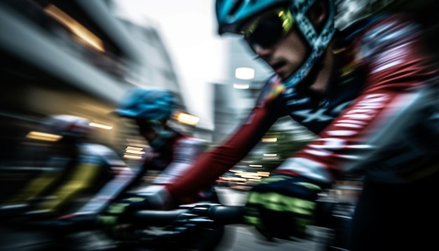 Gratis foto vage beweging van fietsers in generatieve ai in het stadsverkeer
