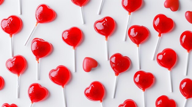 Valentijnsdag ansichtkaart met rode lollies op witte achtergrond