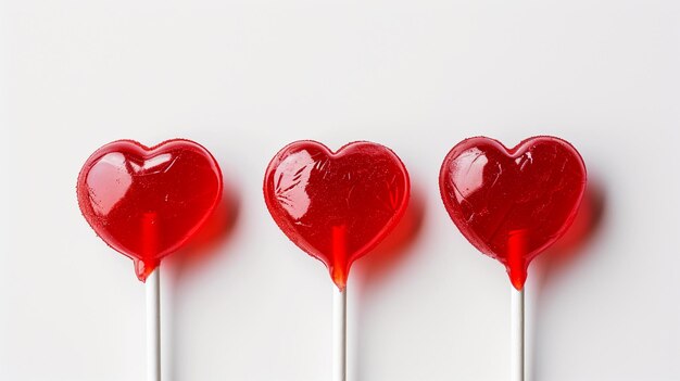 Valentijnsdag ansichtkaart met rode lollies op witte achtergrond