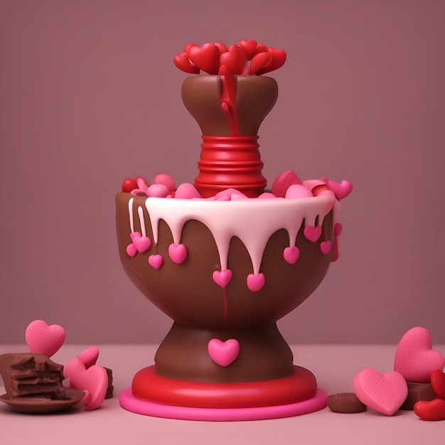 Valentijnsdag chocoladetaart met harten 3d render