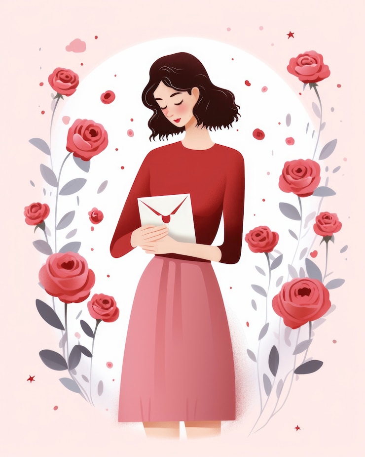 Gratis Foto valentijnsdag digitale kunst met vrouw die brief leest