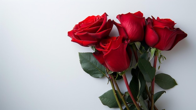 Gratis foto valentijnsdag kaart met rode rozen op witte achtergrond