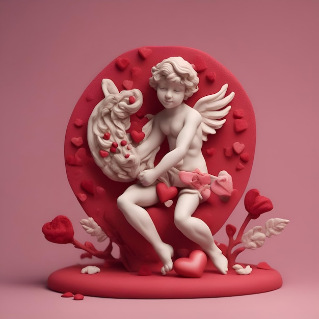 Gratis foto valentijnsdag wenskaart cupido met harten 3d-rendering