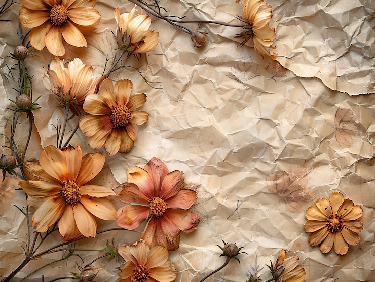 Gratis Foto van bovenaf gedroogde bloemen op gescheurd papier