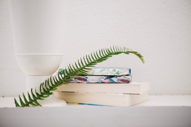 Varenblad op stapel van boeken