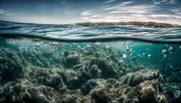 Veelkleurige vissen zwemmen in een rustig onderwaterparadijs gegenereerd door ai