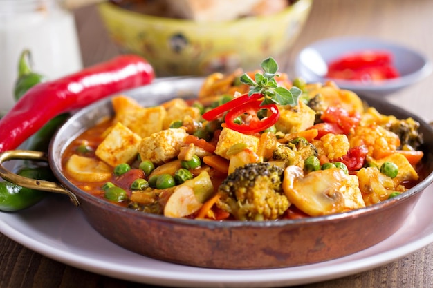 Gratis foto vegan curry met tofu en groenten