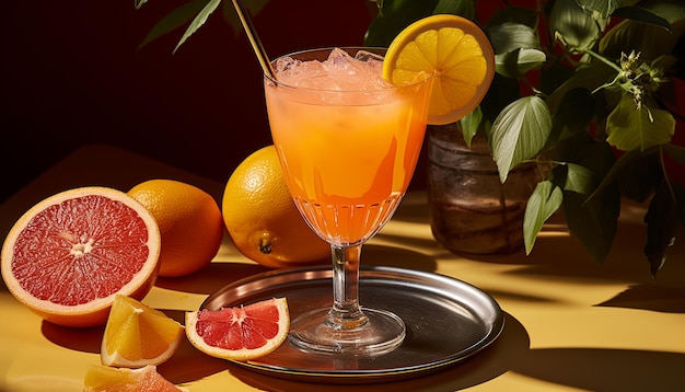 Verfrissende citrus cocktail op houten tafel zomer vibes gegenereerd door AI