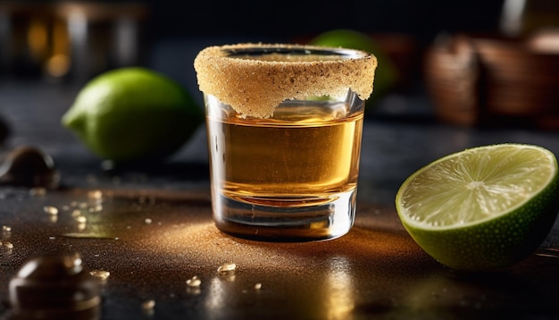 Gratis foto verfrissende cocktail met limoentequila en whiskey op een houten tafel gegenereerd door kunstmatige intelligentie