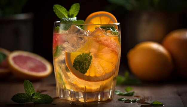 Verfrissende mojito met gesneden citrus en munt gegenereerd door AI