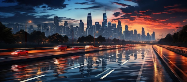Gratis foto verkeer in de stad 's nachts met vervaging van lichtsporen
