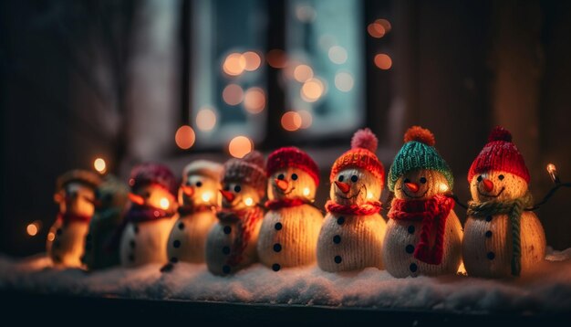 Verlicht sneeuwpopdecor brengt winterfeest binnenshuis gegenereerd door AI