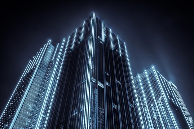 Verlichte gebouwen in de nacht