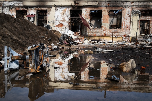 Vernietigde gebouwen Russische oorlog in oekraïne