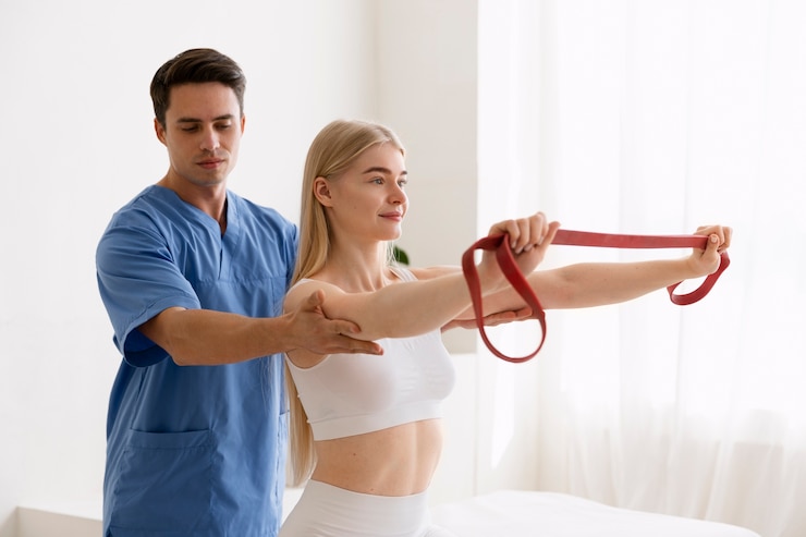 Gratis Foto verpleegkundige met patiënt in osteopathiesessie