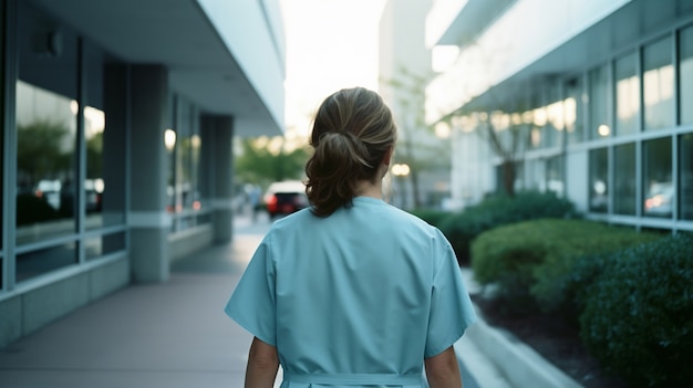 Verpleegster die in het ziekenhuis werkt in scrubs