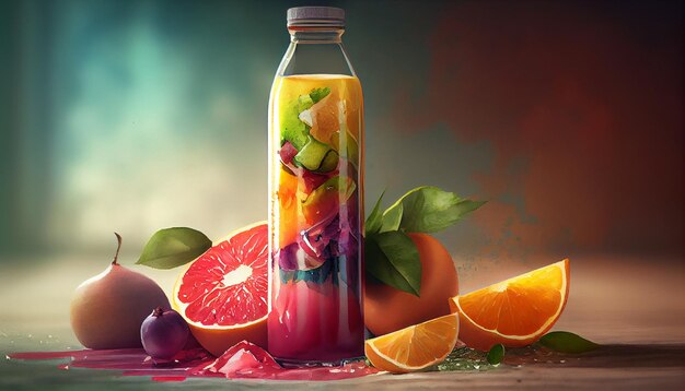 Vers fruit en citrusplak in generatieve AI voor drinkflessen