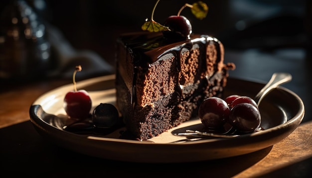 Gratis foto vers gebakken bessentaart op rustieke houten tafel gegenereerd door ai