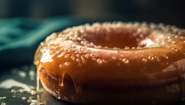 Vers gebakken donut chocoladesuikerglazuur ongezonde verwennerij gegenereerd door AI