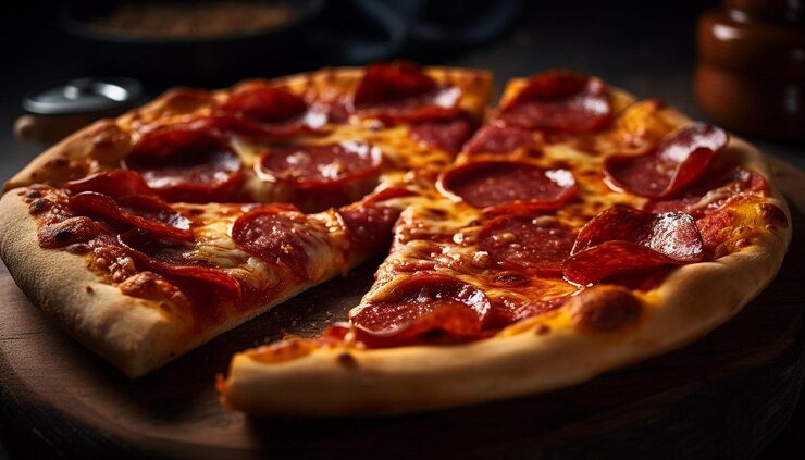 Gratis Foto vers gebakken pizza op rustieke houten tafel gegenereerd door ai