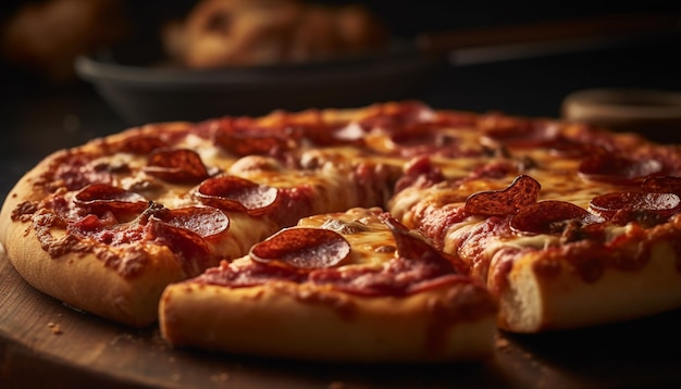 Gratis foto vers gebakken pizza op rustieke houten tafel gegenereerd door ai